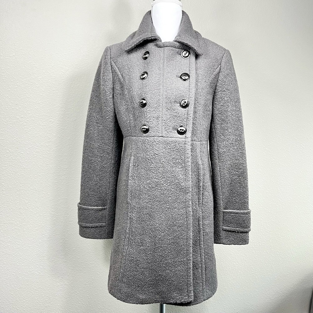 Kenneth Cole New York Womens Grey Wool Blend Double Breasted Pea Coat Size 8